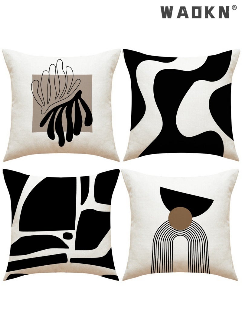 WAOKN Pillow Covers Set of 4,Pillow Covers Modern Sofa Throw Pillow Cover,Decorative Soft Cotton Linen Cushion Covers for Sofa Car 45 x 45 cm Square Throw Pillow Covers Pillowcases with Invisible Zipper - Image 1