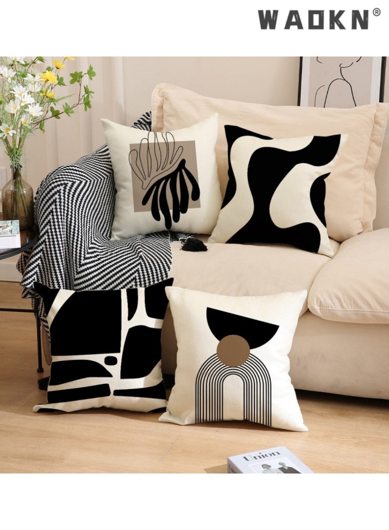 WAOKN Pillow Covers Set of 4,Pillow Covers Modern Sofa Throw Pillow Cover,Decorative Soft Cotton Linen Cushion Covers for Sofa Car 45 x 45 cm Square Throw Pillow Covers Pillowcases with Invisible Zipper - Image 2