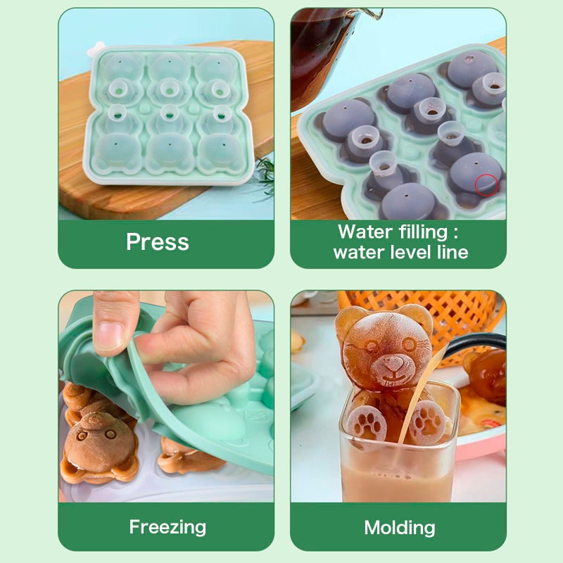 Nerien Bear Ice Cube Tray Mold - 3D Bear Shape Ice Cube Trays, Cute Ice Cube Molds for Whiskey Bourbon, 4-Hole Large Fun Shapes Ice Cube Trays, Funny Bear Gifts for Bear Lovers Women Men - Image 4
