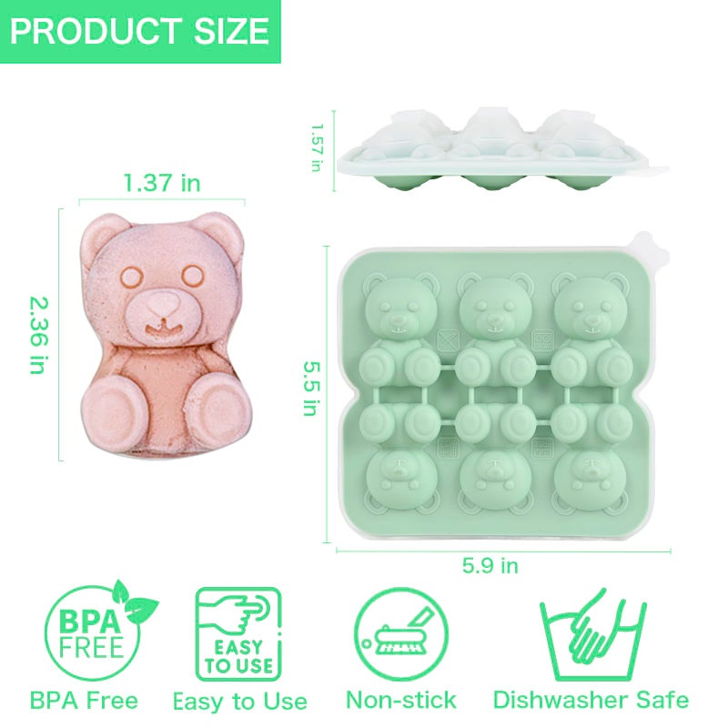 Nerien Bear Ice Cube Tray Mold - 3D Bear Shape Ice Cube Trays, Cute Ice Cube Molds for Whiskey Bourbon, 4-Hole Large Fun Shapes Ice Cube Trays, Funny Bear Gifts for Bear Lovers Women Men - Image 2