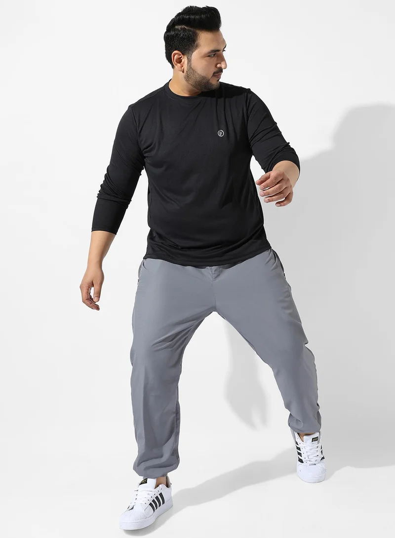 Instafab Plus Men's Solid Black Regular Fit Activewear T-Shirt