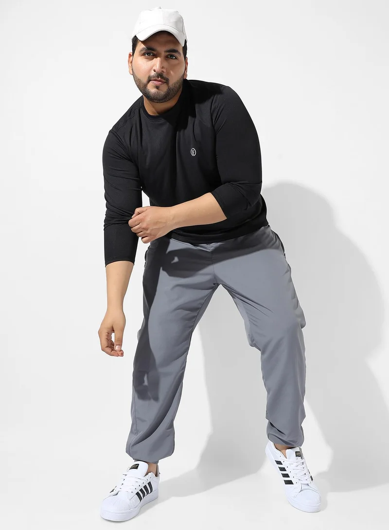 Instafab Plus Men's Solid Black Regular Fit Activewear T-Shirt
