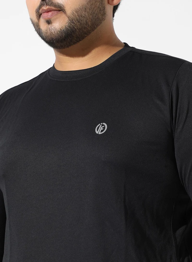 Instafab Plus Men's Solid Black Regular Fit Activewear T-Shirt