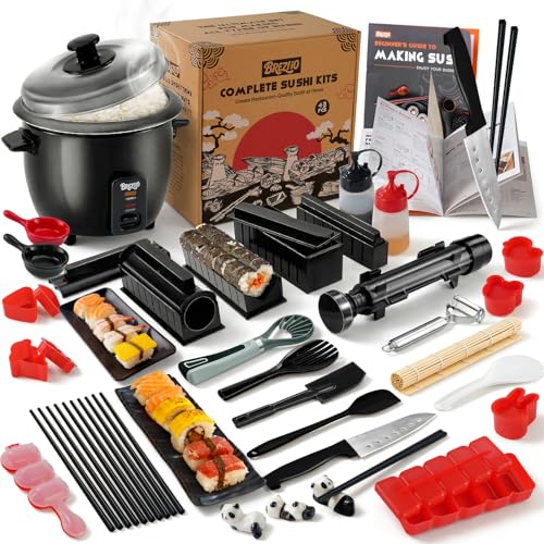 Brezlio Sushi Maker Kit - 43-Piece Complete Set for Beginners with Sushi Bazooka Roller, Onigiri Mold, Nigiri Maker, Bamboo Rolling Mat & Accessories | Easy DIY Sushi Preparation at Home - Image 1