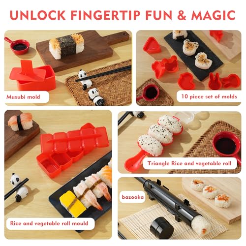 Brezlio Sushi Maker Kit - 43-Piece Complete Set for Beginners with Sushi Bazooka Roller, Onigiri Mold, Nigiri Maker, Bamboo Rolling Mat & Accessories | Easy DIY Sushi Preparation at Home - Image 4