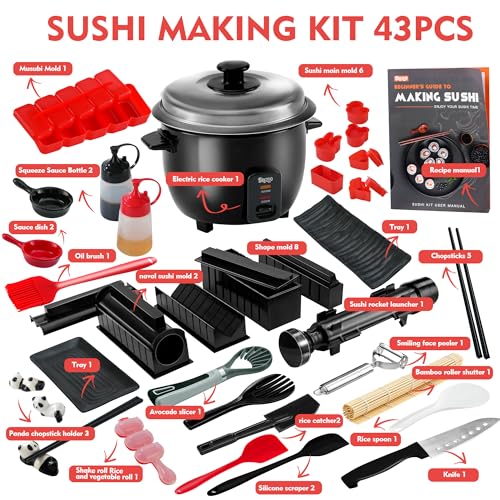 Brezlio Sushi Maker Kit - 43-Piece Complete Set for Beginners with Sushi Bazooka Roller, Onigiri Mold, Nigiri Maker, Bamboo Rolling Mat & Accessories | Easy DIY Sushi Preparation at Home - Image 5