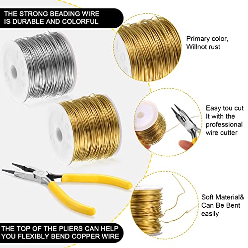 Mudder 2 Rolls Wire for Jewelry Making and Pliers Silver Craft Tarnish Resistant Jewelry Beading Wire for DIY Craft Making Supplies (Gold,Silver,20 Gauge) - Image 3