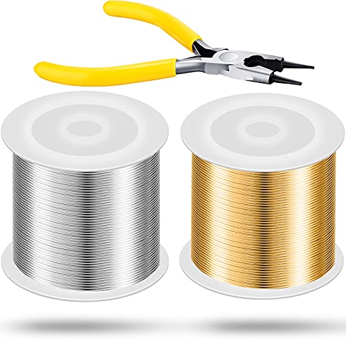 Mudder 2 Rolls Wire for Jewelry Making and Pliers Silver Craft Tarnish Resistant Jewelry Beading Wire for DIY Craft Making Supplies (Gold,Silver,20 Gauge) - Image 1