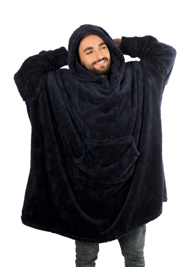 سنوز طقم قطعتين، دفاية قابله للارتداء سنوز أوفر سايز مع غطاء للرأس، دارك بلو - Image 3