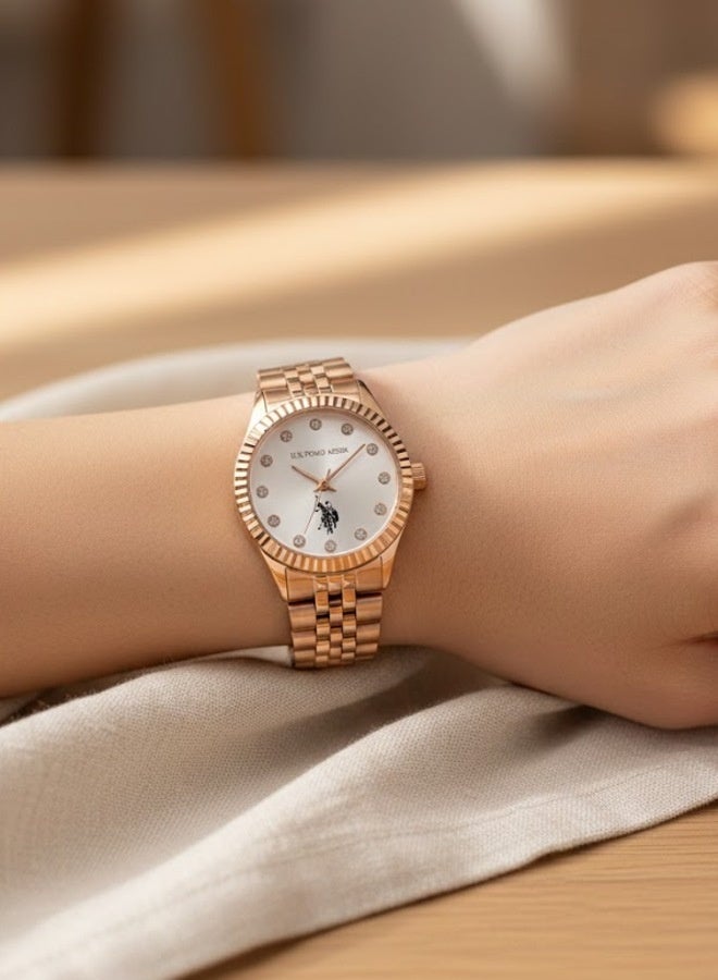 U.S. Polo Assn. Stile Silver Dial Rose Gold Stainless Steel Bracelet Analog Watch for Women 30mm - Image 4