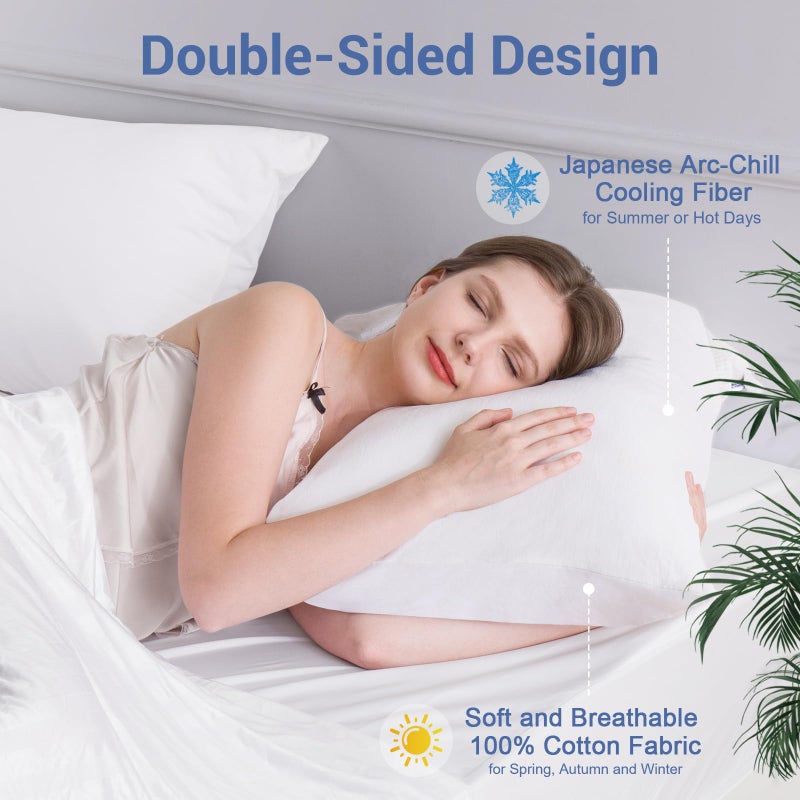 Elegear Cooling Pillow Cases for Hot Sleepers, Japanese Q-Max 0.5 Cooling Pillowcases, Both Sides[Cooling/Cotton], Breathable Soft Pillowcase for Hair and Skin, Set of 2-White (Queen (20'' x 30'')) - Image 3