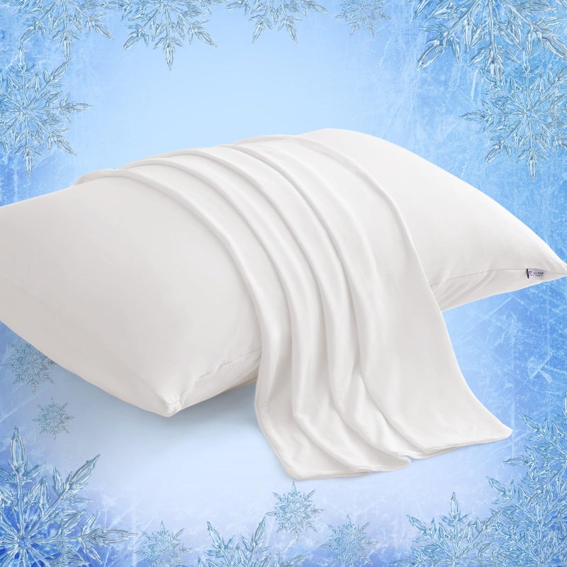 Elegear Cooling Pillow Cases for Hot Sleepers, Japanese Q-Max 0.5 Cooling Pillowcases, Both Sides[Cooling/Cotton], Breathable Soft Pillowcase for Hair and Skin, Set of 2-White (Queen (20'' x 30'')) - Image 1