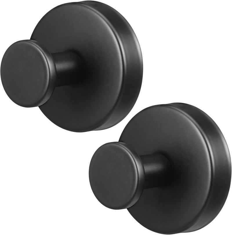 TIDTALEO Stainless Steel Suction Hooks 2pcs Large Black Bathroom Towel and Robe Holder No-Drill Wreath Hanger for Shower and Wall Mount - Image 1