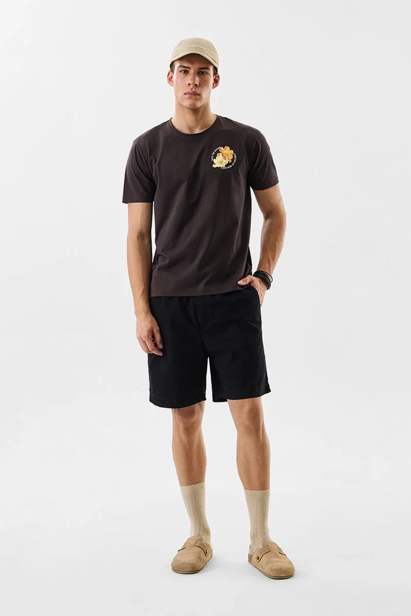 سنيتش Dark Brown Graphic Half Sleeve Slim Fit T-Shirt