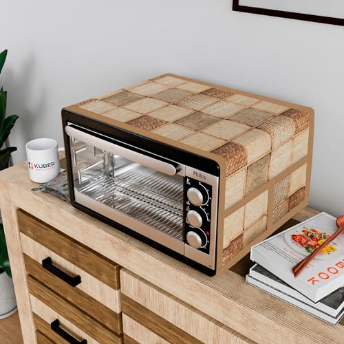 Kuber Industries Oven Top Cover | Non-Woven Microwave Oven Top Cover with 4 Utility Pockets | Oven Cover for Kitchen Décor | Chatai Oven Top Cover | Brown - Image 1