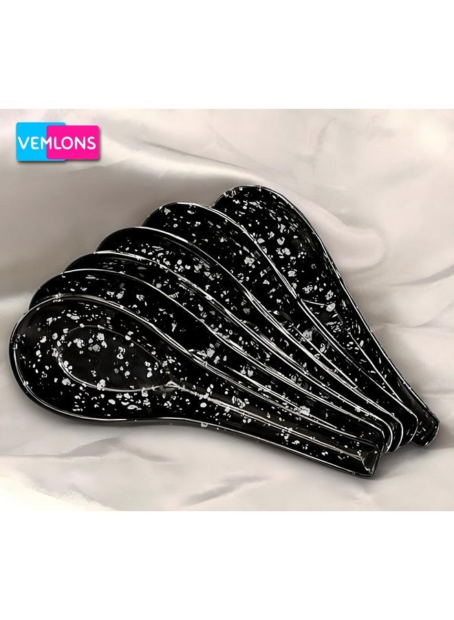 Vemlons Soup Spoons/Soup Spoon Melamine Set of 6 Microwave Safe-Pack of 6/Soup Spoon, Spoon Set(14cm)(Black.. - Image 3
