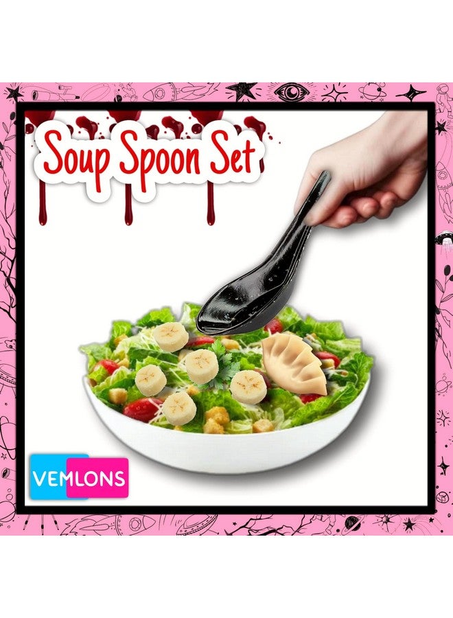 Vemlons Soup Spoons/Soup Spoon Melamine Set of 6 Microwave Safe-Pack of 6/Soup Spoon, Spoon Set(14cm)(Black.. - Image 4