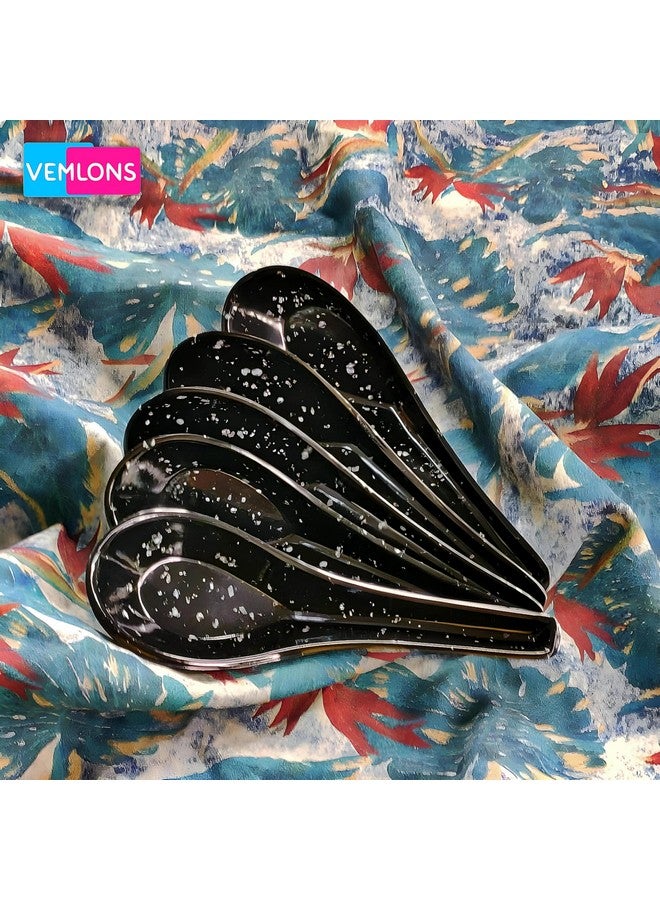 Vemlons Soup Spoons/Soup Spoon Melamine Set of 6 Microwave Safe-Pack of 6/Soup Spoon, Spoon Set(14cm)(Black.. - Image 2