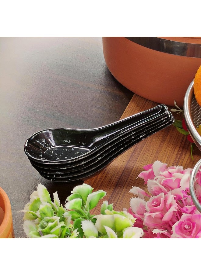 Vemlons Soup Spoons/Soup Spoon Melamine Set of 6 Microwave Safe-Pack of 6/Soup Spoon, Spoon Set(14cm)(Black.. - Image 1