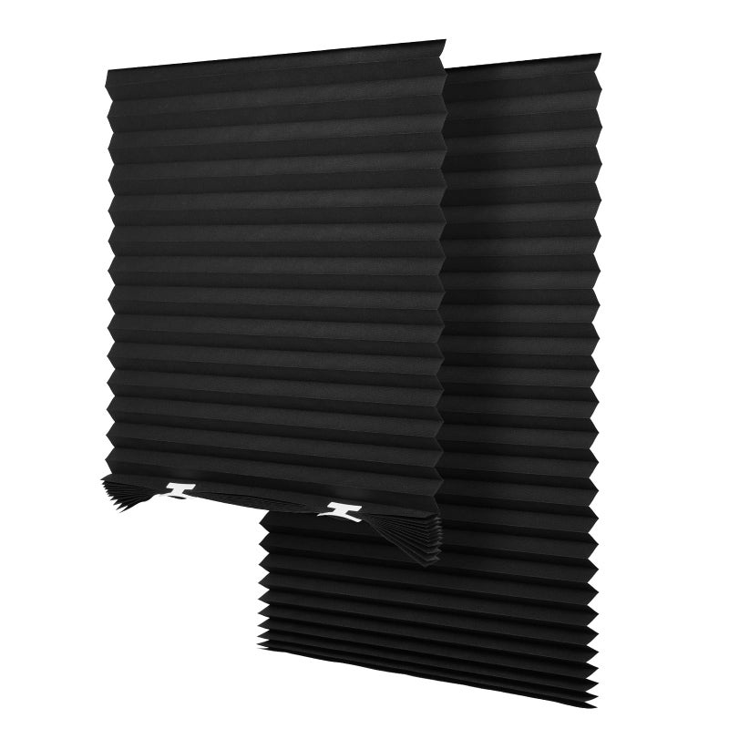 SEEYE Light Filtering Temporary Blinds Cordless Shades Fabric Pleated Fabric Shade Easy to Cut and Install 36 W x 72 L  2 Pack Black with 4 Clips