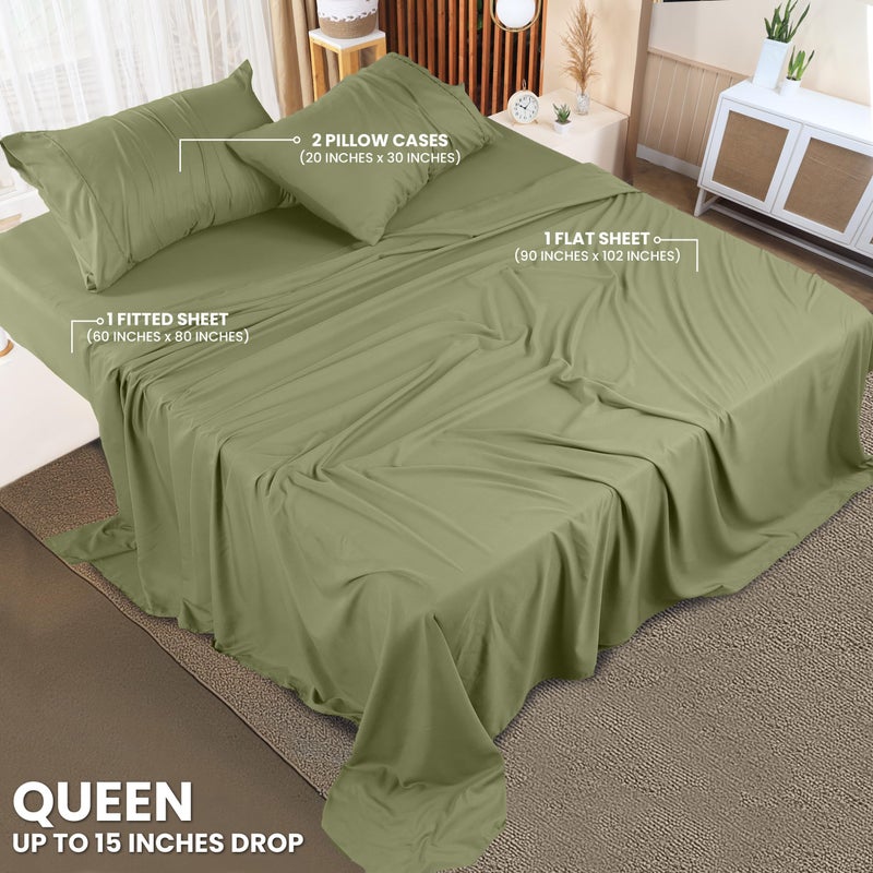 Utopia Bedding Queen Sheet Set â€“ 4 Piece Bed Sheets for Queen Size Bed, Soft and Breathable Microfiber, Includes 1 Fitted Sheet, 1 Flat Sheet and 2 Pillowcases (Olive) - Image 2