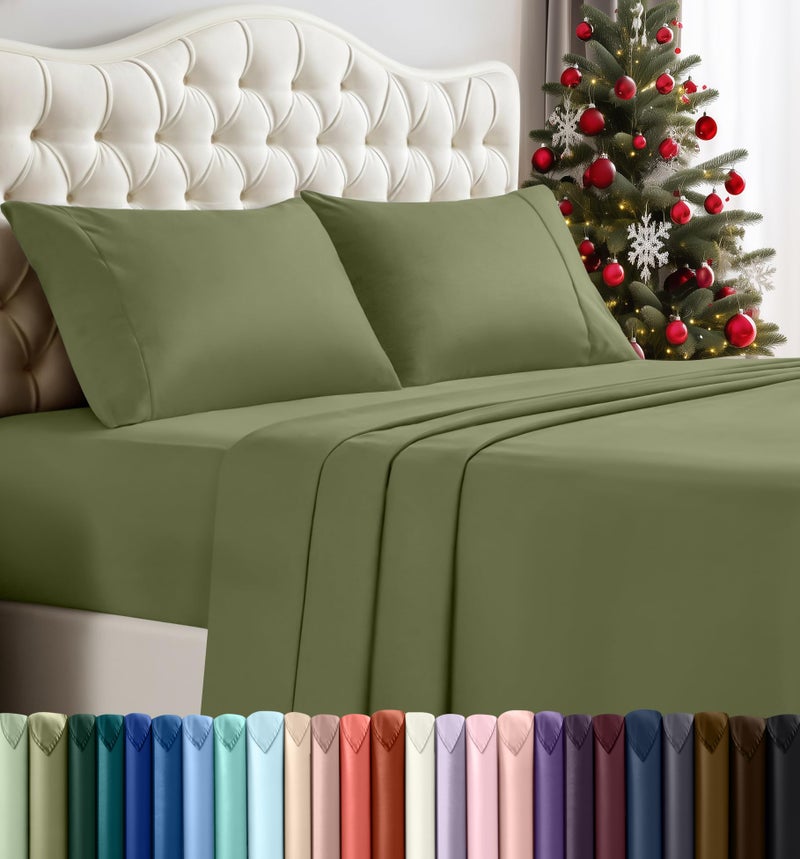 Utopia Bedding Queen Sheet Set â€“ 4 Piece Bed Sheets for Queen Size Bed, Soft and Breathable Microfiber, Includes 1 Fitted Sheet, 1 Flat Sheet and 2 Pillowcases (Olive) - Image 1