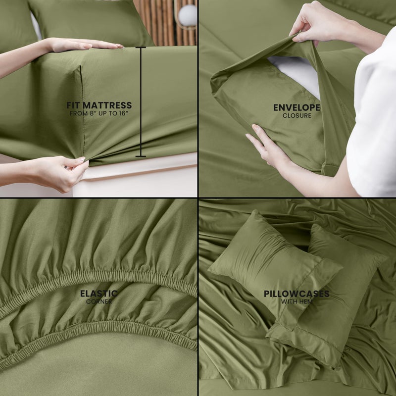 Utopia Bedding Queen Sheet Set â€“ 4 Piece Bed Sheets for Queen Size Bed, Soft and Breathable Microfiber, Includes 1 Fitted Sheet, 1 Flat Sheet and 2 Pillowcases (Olive) - Image 4