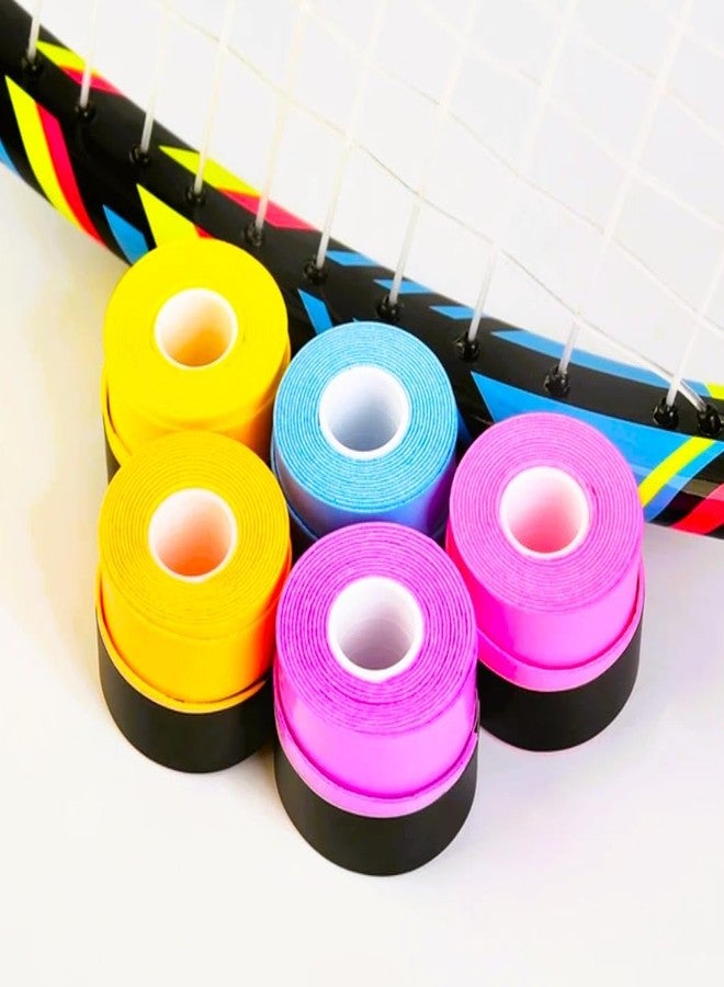 Acers Packof 5 Tennis Badminton Grip Multicolor Breathable Perforated Antislip Racket Grip Pickleball Squash Padel Overgrip Soft Tacky Durable (5 of Yellow Blue Pink Orange Rose Pink) - Image 1