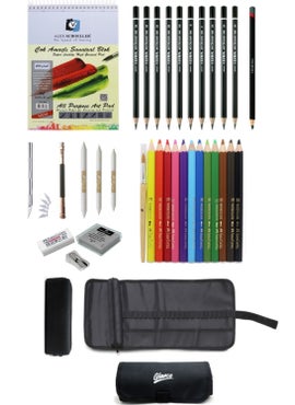 Alex Schoeller A5 Drawing Sketching Set with Sketchbook Faber-Castell Grip Crayons Bag