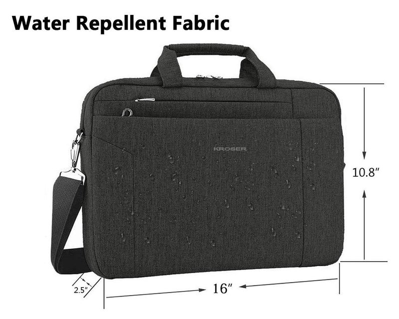 KROSER Laptop Bag 15.6 Inch Briefcase Shoulder Bag Water Repellent Laptop Bag Bussiness Carrying Handbag Laptop Sleeve for Women and Men-Charcoal Black - Image 4