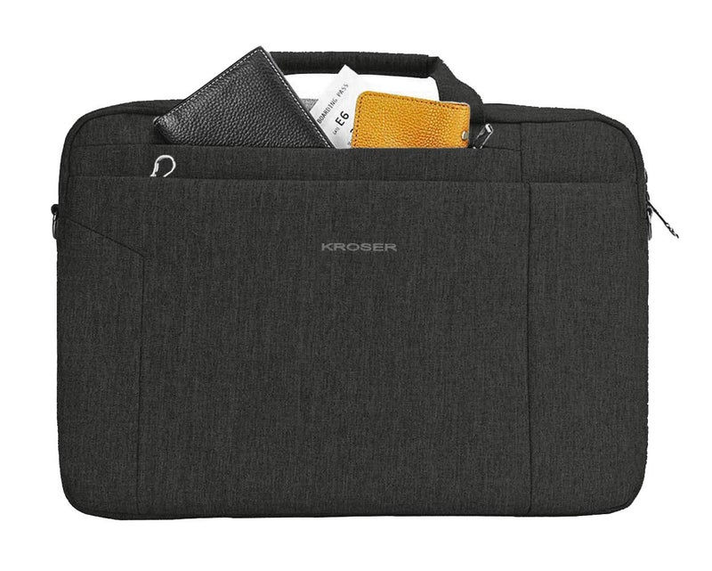 KROSER Laptop Bag 15.6 Inch Briefcase Shoulder Bag Water Repellent Laptop Bag Bussiness Carrying Handbag Laptop Sleeve for Women and Men-Charcoal Black - Image 3