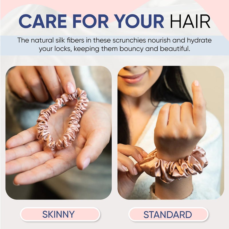 Blissy Silk Scrunchies (3 Pack) - 100% Pure Mulberry Silk - 22 Momme 6A High-Grade Fibers Scrunchie for Straight & Curly Hair - Preventing Breakage, Tangling, & Creasing (Rose Skinny) - Image 2