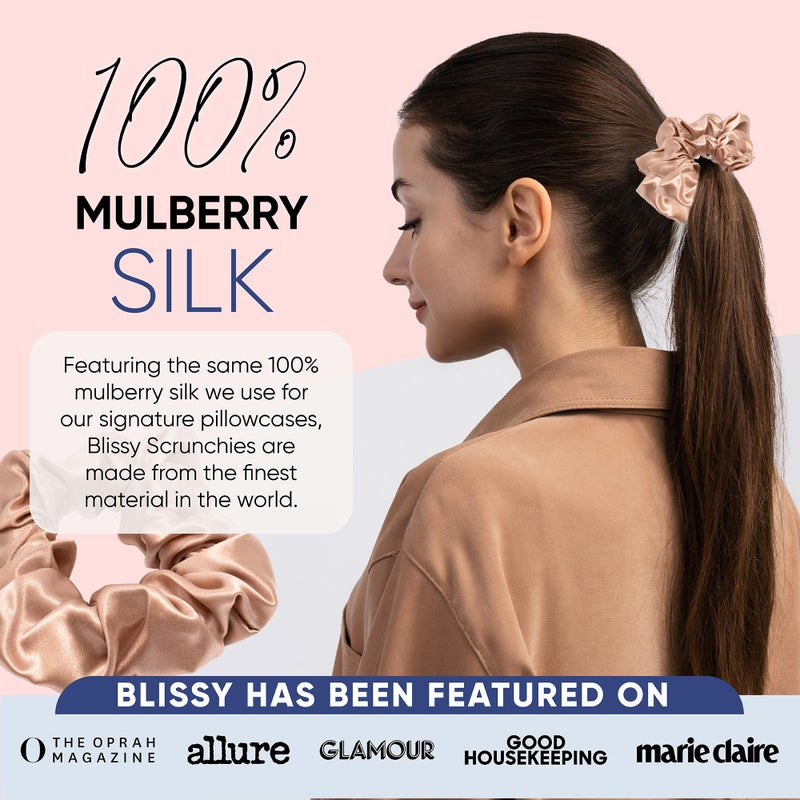 Blissy Silk Scrunchies (3 Pack) - 100% Pure Mulberry Silk - 22 Momme 6A High-Grade Fibers Scrunchie for Straight & Curly Hair - Preventing Breakage, Tangling, & Creasing (Rose Skinny) - Image 5