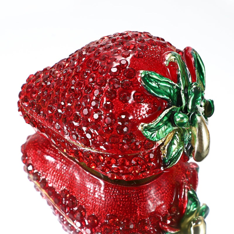 ELLDOO Strawberry Trinket Box, Vintage Metal Enameled Hinged Decorative Box Hand Painted Ring Earrings Jewelry Organizer Gift Box for Girl Women - Image 1
