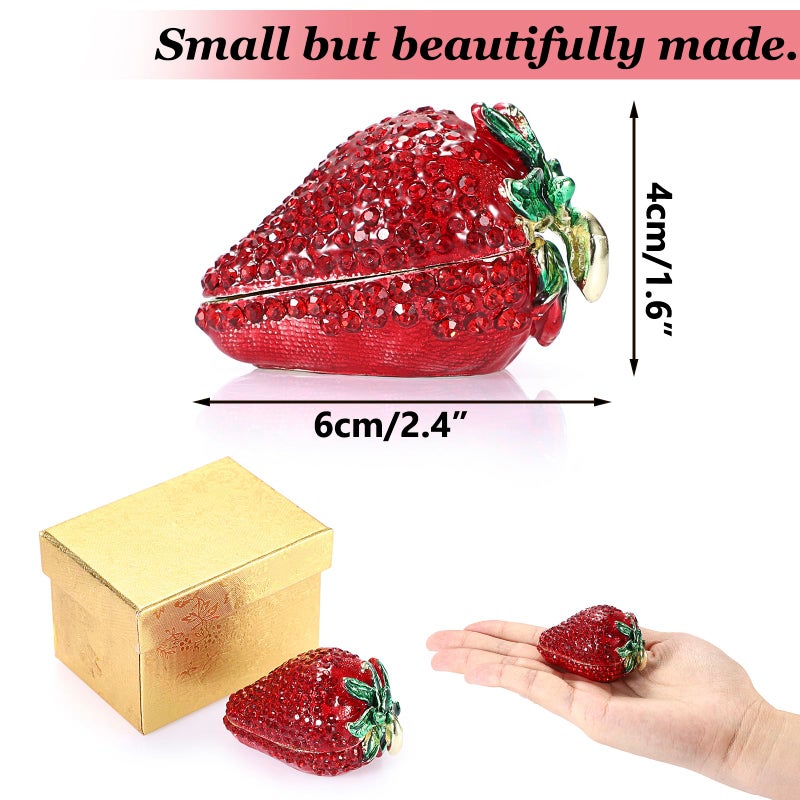 ELLDOO Strawberry Trinket Box, Vintage Metal Enameled Hinged Decorative Box Hand Painted Ring Earrings Jewelry Organizer Gift Box for Girl Women - Image 2