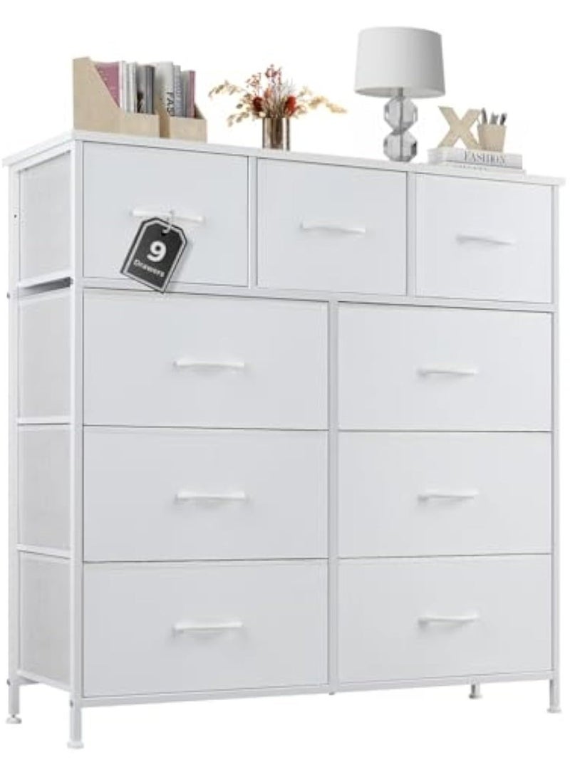 آسي بلاي خزانة ملابس طويلة لغرفة النوم، برج تخزين من القماش ذو 9 أدراج، أبيض - Image 1