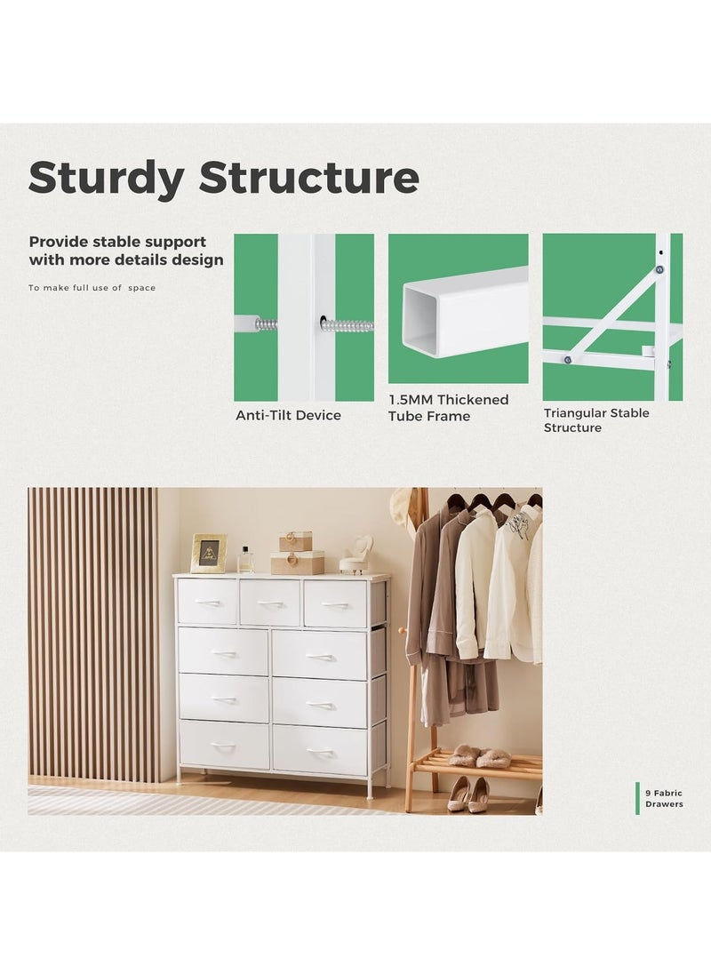 ACPLAY - Tall Dresser for Bedroom, Fabric Storage Tower with 9 Drawers, White - Image 1