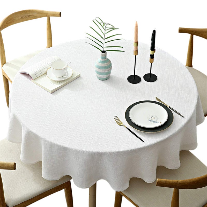 Fhberni Heavy Weight Round Tablecloth  Decorative Solid Color Table Cover  Cotton Linen Table Cloth for Kitchen Dining Home Tabletop Decoration  Cream  Round - 63"" - Image 1