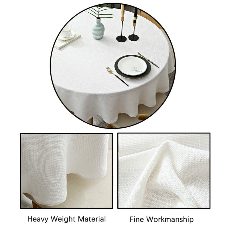 Fhberni Heavy Weight Round Tablecloth  Decorative Solid Color Table Cover  Cotton Linen Table Cloth for Kitchen Dining Home Tabletop Decoration  Cream  Round - 63"" - Image 4