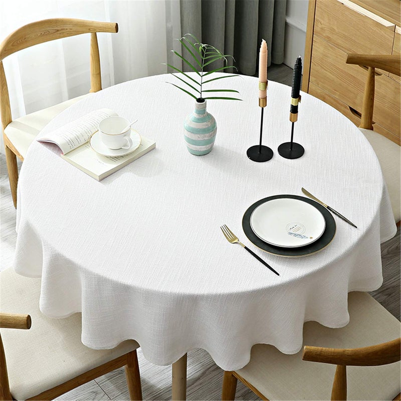 Fhberni Heavy Weight Round Tablecloth  Decorative Solid Color Table Cover  Cotton Linen Table Cloth for Kitchen Dining Home Tabletop Decoration  Cream  Round - 63"" - Image 3