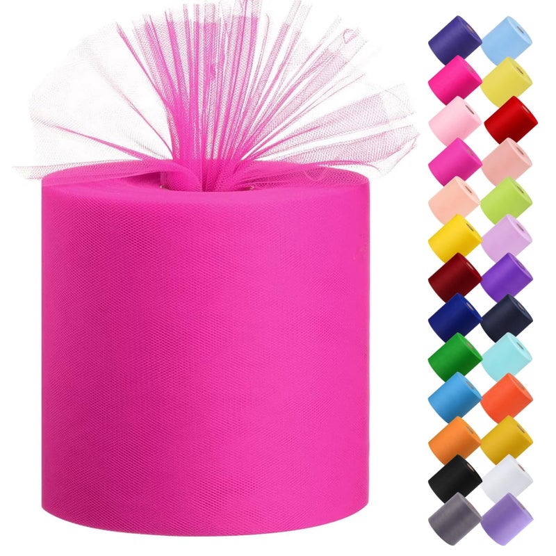 Tulle Fabric Roll 6 by 200 Yards 600FT Tulle Organza Fabric Spool for DIY Tutu Skirt Baby Shower Decor Wedding Backdrop Crafts Birthday Party Supplies Fuchsia