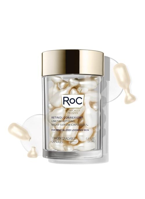RoC - RoC Retinol Correxion Anti-Aging Wrinkle Night Serum, Daily Line Smoothing Skin Care Treatment for Fine Lines, Post-Acne Scars, 30 Individual Capsules, Unscented, 0.35 Fl Oz - Image 1