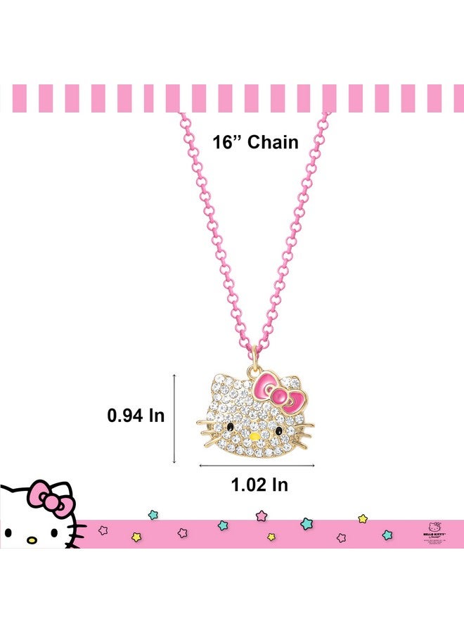 هالو كيتي قلادة هالو كيتي سانريو المرصعة بالأحجار الكريمة، مقاس 16 بوصة + 3 بوصات - قلادة مرخصة رسميًا بسلسلة وردية نيون - Image 3