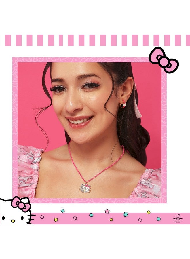هالو كيتي قلادة هالو كيتي سانريو المرصعة بالأحجار الكريمة، مقاس 16 بوصة + 3 بوصات - قلادة مرخصة رسميًا بسلسلة وردية نيون - Image 1