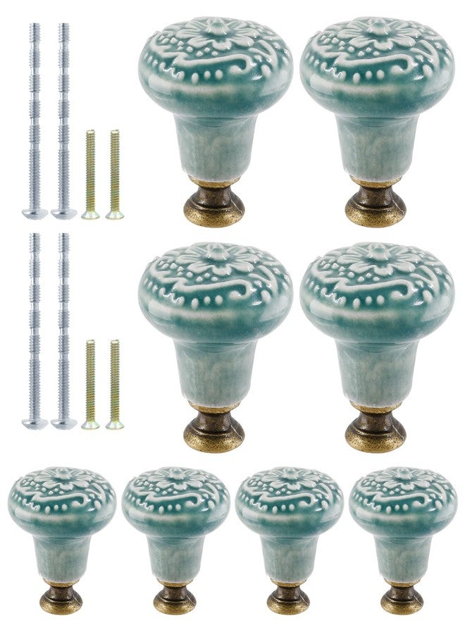 suiwotin 8pcs Green Ceramic Knobs, Vintage Kitchen Cabinet Pulls, Retro Ceramic Dresser Knobs, Decorative Drawer Pull Handles for Closet, Cupboard, Furniture Door Knob - Image 1