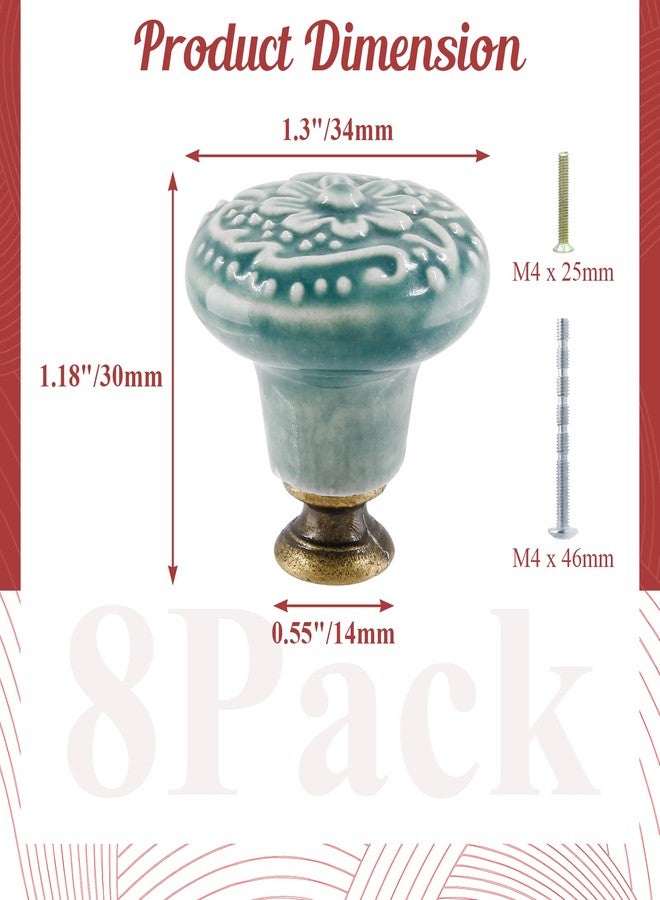 suiwotin 8pcs Green Ceramic Knobs, Vintage Kitchen Cabinet Pulls, Retro Ceramic Dresser Knobs, Decorative Drawer Pull Handles for Closet, Cupboard, Furniture Door Knob - Image 2