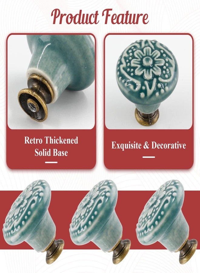 suiwotin 8pcs Green Ceramic Knobs, Vintage Kitchen Cabinet Pulls, Retro Ceramic Dresser Knobs, Decorative Drawer Pull Handles for Closet, Cupboard, Furniture Door Knob - Image 4