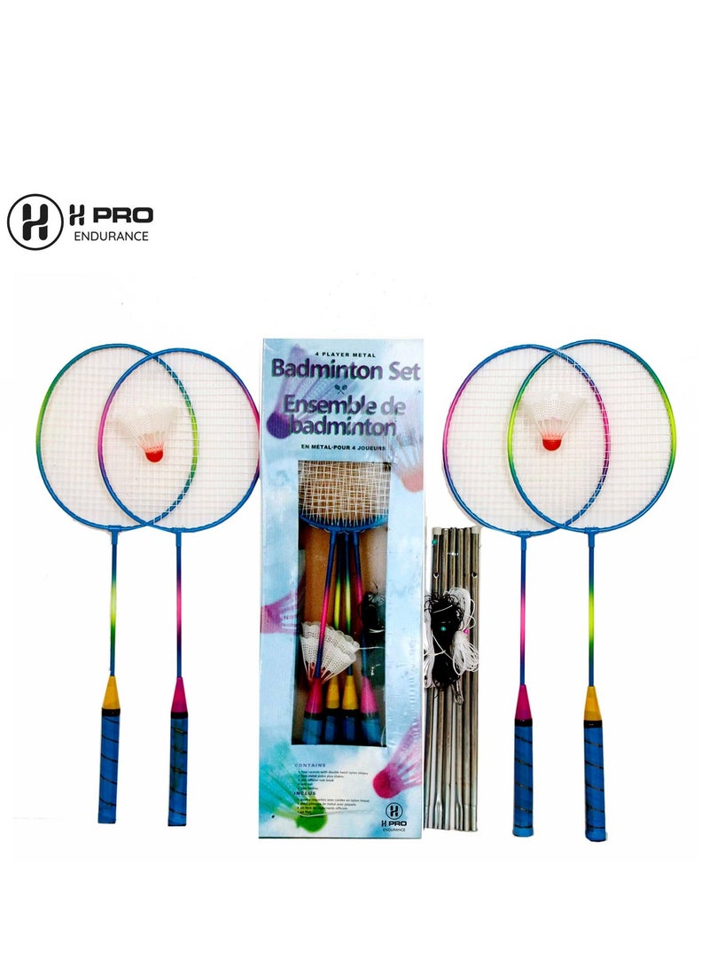 H PRO Pro 4 Player Badminton Racket Birdie Set| Outdoor Badminton Combination Set For Kids & Adults| Badminton Set With Net - Image 2