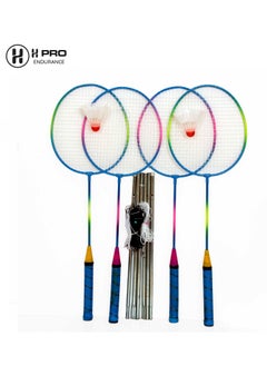 H PRO Pro 4 Player Badminton Racket Birdie Set| Outdoor Badminton Combination Set For Kids & Adults| Badminton Set With Net  - Image 1
