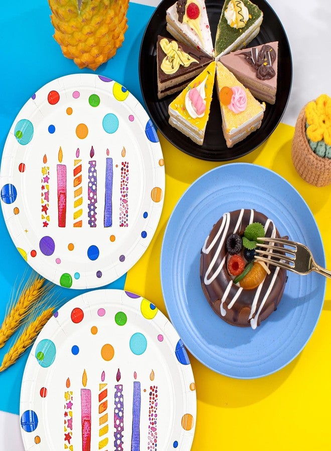 HFBOBP 50PCS Happy Birthday Plates and Napkins, 7inch Colorful Dots Birthday Cake Dessert Plates Disposable Paper Dinnerware Set for Birthday's Party Supplies Decorations (Birthday's Candle, 7 Inch) - Image 2